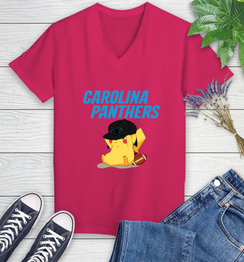 NFL Pikachu Football Sports Carolina Panthers Women's V-Neck T-Shirt 9