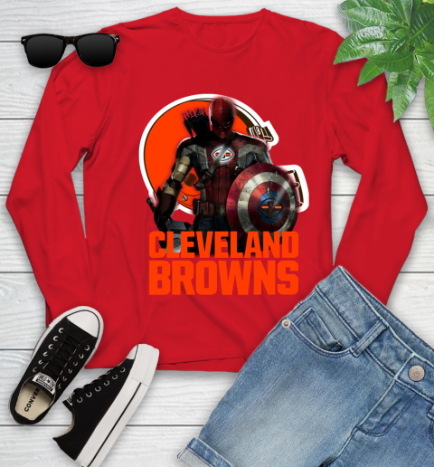 NFL Captain America Thor Spider Man Hawkeye Avengers Endgame Football Cleveland Browns Youth Long Sleeve 11