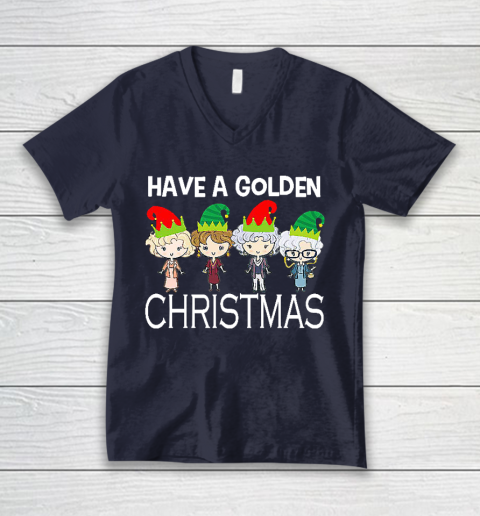 Golden Girls Lovers Gift T shirt Have A Golden Christmas Vintage V-Neck T-Shirt 2