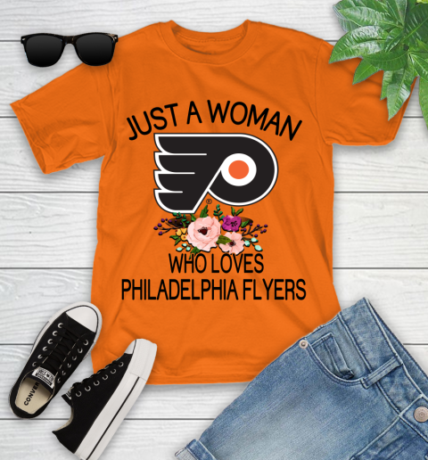 NHL Just A Woman Who Loves Philadelphia Flyers Hockey Sports Youth T-Shirt 4