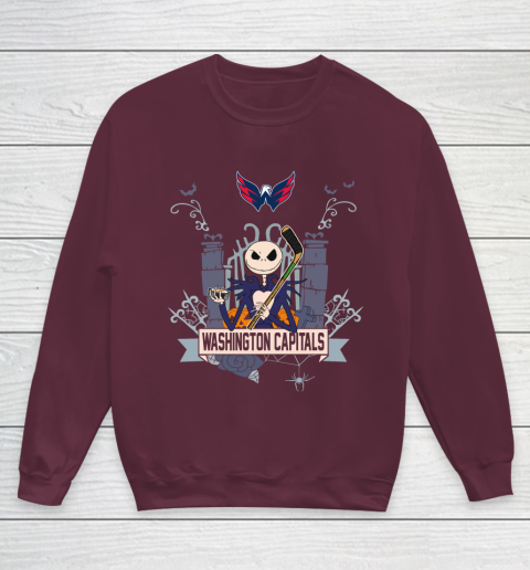 NHL Washington Capitals Hockey Jack Skellington Halloween Youth Sweatshirt 4
