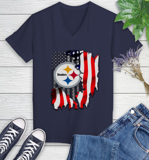 Pittsburgh Steelers NFL Football American Flag Women's V-Neck T-Shirt 13 Pittsburgh Steelers NFL Football American Flag Women's V-Neck T-Shirt - Image 13
