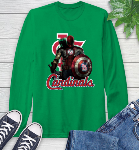 MLB Captain America Thor Spider Man Hawkeye Avengers Endgame Baseball St.Louis Cardinals Long Sleeve T-Shirt 7