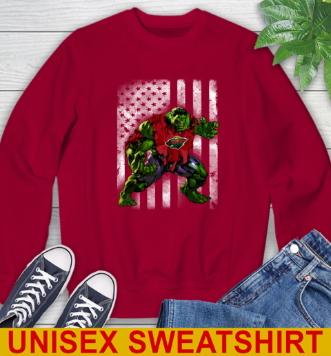 Minnesota Wild Hulk Marvel Avengers NHL Hockey American Flag Sweatshirt 10 Minnesota Wild Hulk Marvel Avengers NHL Hockey American Flag Sweatshirt - Image 10