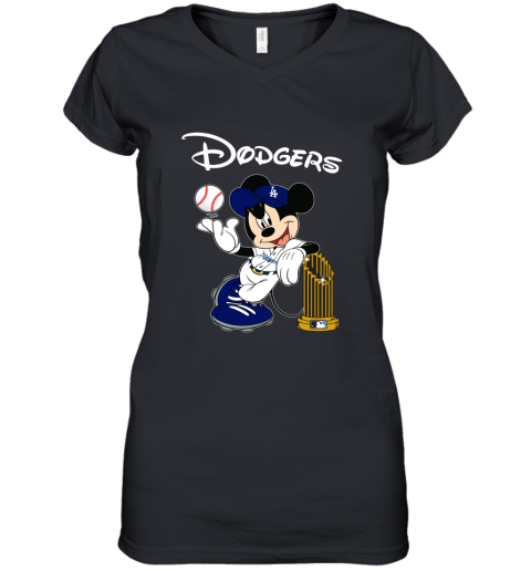 Los Angeles Dodgers Mickey Taking The Trophy MLB 2019 Women's V-Neck T-Shirt