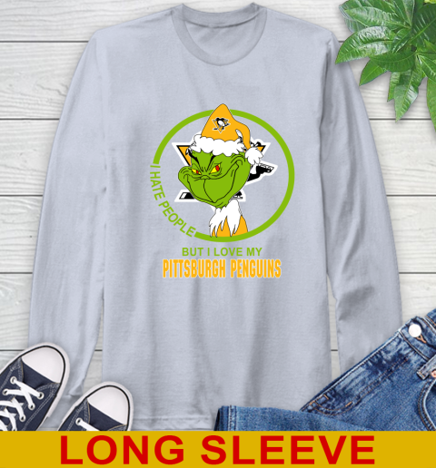 Pittsburgh Penguins NHL Christmas Grinch I Hate People But I Love My Favorite Hockey Team Long Sleeve T-Shirt 6