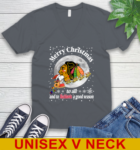 Chicago Blackhawks Merry Christmas To All And To Blackhawks A Good Season NHL Hockey Sports V-Neck T-Shirt 4