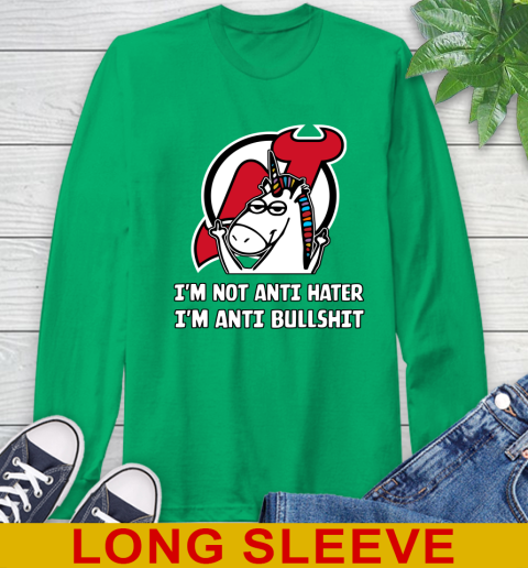 New Jersey Devils NHL Hockey Unicorn I'm Not Anti Hater I'm Anti Bullshit Long Sleeve T-Shirt 7