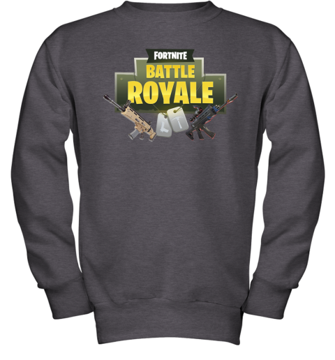 5hwq fortnite battle royale logo with assault rifle shirts youth sweatshirt 47 front dark heather