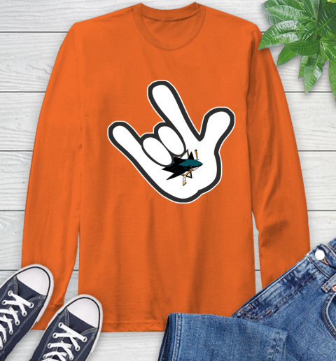 San Jose Sharks NHL Hockey Mickey Rock Hand Disney Long Sleeve T-Shirt 5