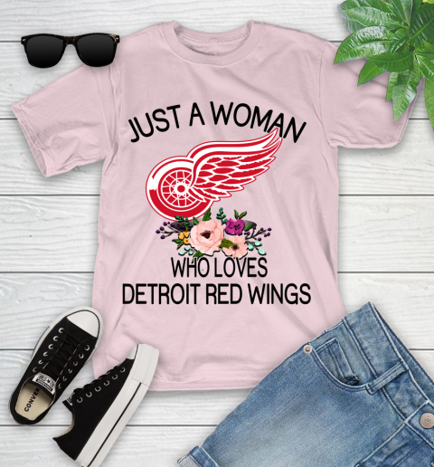 NHL Just A Woman Who Loves Detroit Red Wings Hockey Sports Youth T-Shirt 7