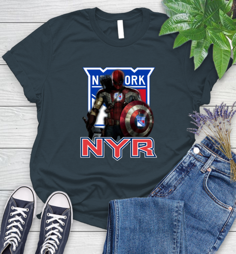 NHL Captain America Thor Spider Man Hawkeye Avengers Endgame Hockey New York Rangers Women's T-Shirt 8