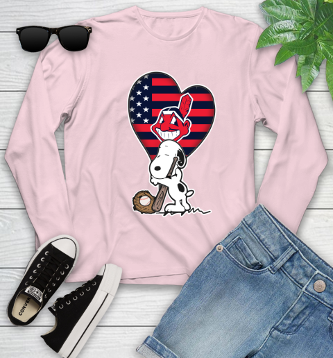 Cleveland Indians MLB Baseball The Peanuts Movie Adorable Snoopy Youth Long Sleeve 10