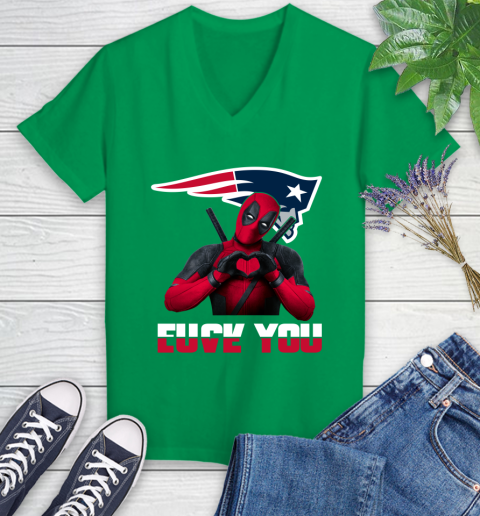 NHL New England Patriots Deadpool Love You Fuck You Football Sports Women's V-Neck T-Shirt 5