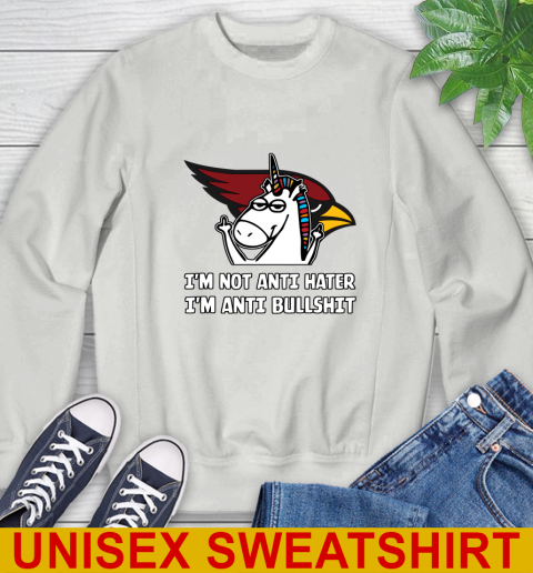 Arizona Cardinals NFL Football Unicorn I'm Not Anti Hater I'm Anti Bullshit Sweatshirt 5
