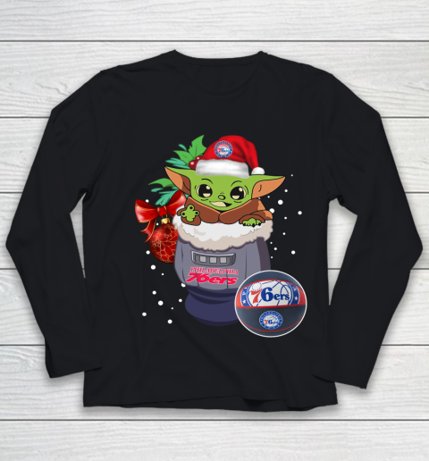 Philadelphia 76ers Christmas Baby Yoda Star Wars Funny Happy NBA Youth Long Sleeve