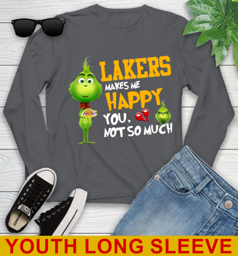 NBA Los Angeles Lakers Makes Me Happy You Not So Much Grinch Basketball Sports Youth Long Sleeve 9