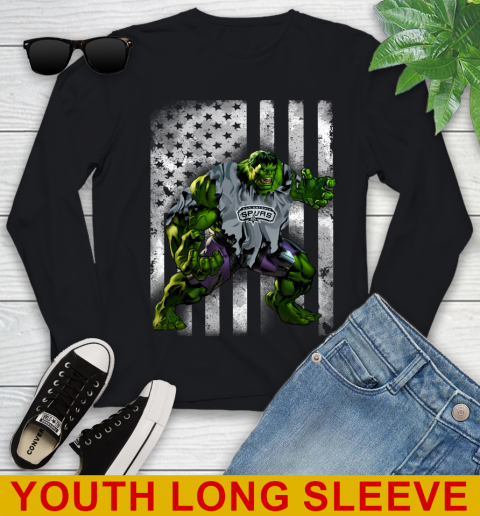 San Antonio Spurs Hulk Marvel Avengers NBA Basketball American Flag Youth Long Sleeve