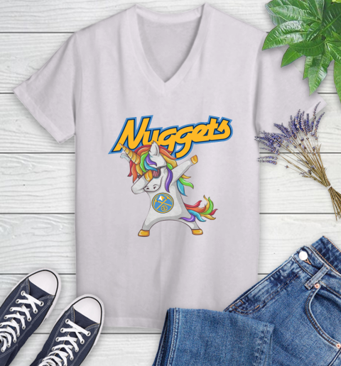 Denver Nuggets NBA Basketball Funny Unicorn Dabbing Sports Women's V-Neck T-Shirt