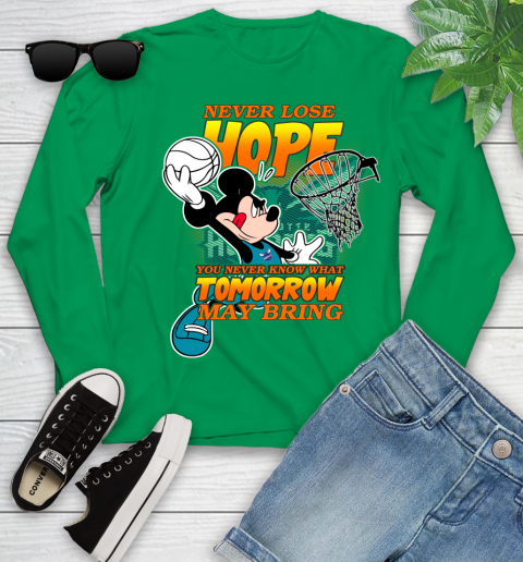 Charlotte Hornets NBA Basketball Mickey Disney Never Lose Hope Youth Long Sleeve 7
