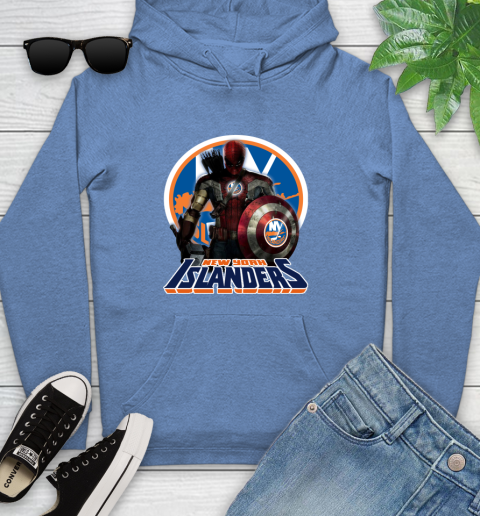 NHL Captain America Thor Spider Man Hawkeye Avengers Endgame Hockey New York Islanders Youth Hoodie 12