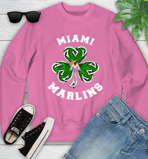 MLB Miami Marlins Three Leaf Clover St Patrick's Day Baseball Sports Youth Sweatshirt 6