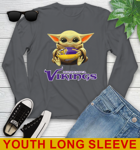 NFL Football Minnesota Vikings Baby Yoda Star Wars Shirt Youth Long Sleeve 9