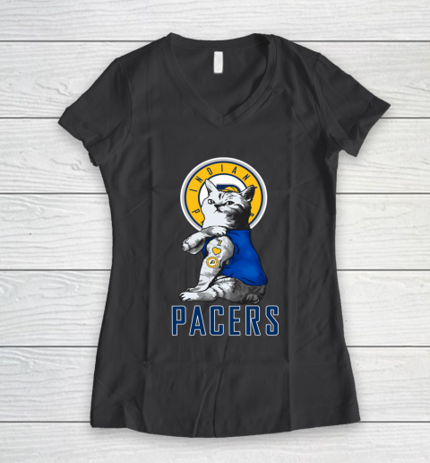 NBA Basketball My Cat Loves Indiana Pacers Women's V-Neck T-Shirt 6