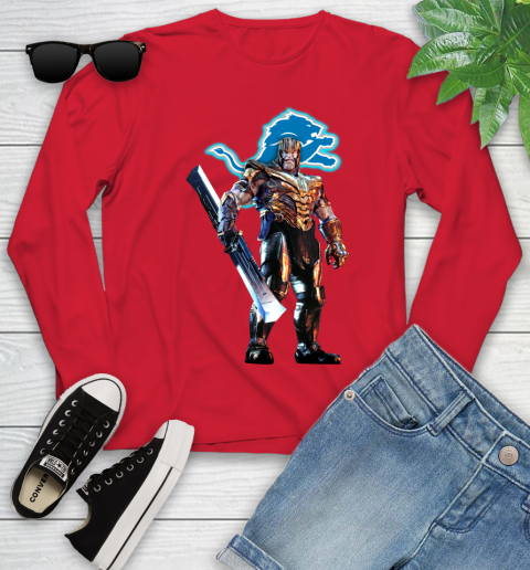 NFL Thanos Gauntlet Avengers Endgame Football Detroit Lions Youth Long Sleeve 11