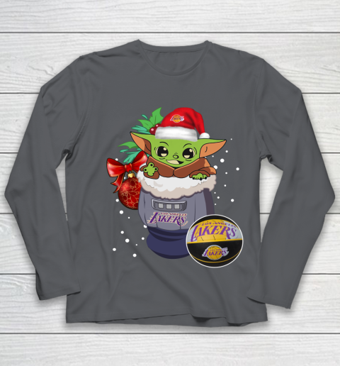 Los Angeles Lakers Christmas Baby Yoda Star Wars Funny Happy NBA Youth Long Sleeve 8