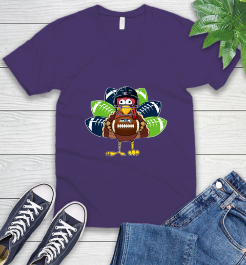 Seattle Seahawks Turkey Thanksgiving Day V-Neck T-Shirt 10