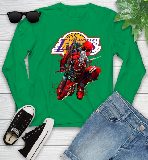 NBA Deadpool Marvel Comics Sports Basketball Los Angeles Lakers Youth Long Sleeve 6