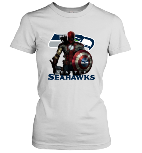 NFL Captain America Thor Spider Man Hawkeye Avengers Endgame Football Seattle Seahawks Women's T-Shirt