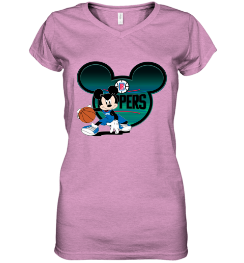 NBA LA Clippers Mickey Mouse Disney Basketball CJIMUVN6TRM women v neck t shirt 39 12 eeedec front heather radiant orchid