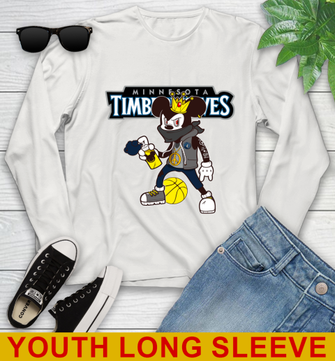 Minnesota Timberwolves NBA Basketball Mickey Peace Sign Sports Youth Long Sleeve 12