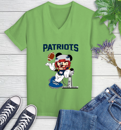NFL New England Patriots Mickey Mouse Disney Super Bowl Football T Shirt Women's V-Neck T-Shirt 11