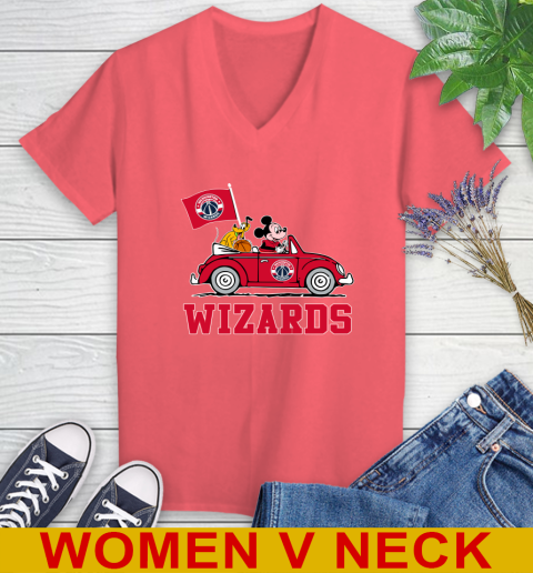 NBA Basketball Washington Wizards Pluto Mickey Driving Disney Shirt Women's V-Neck T-Shirt 7