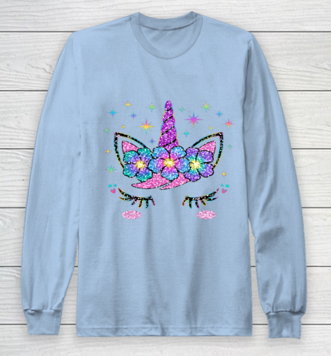 Unicorn Costume Rainbow Face Girls Long Sleeve T-Shirt 5