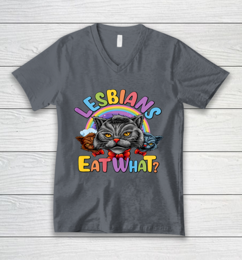Lesbians Eat What Mug Pussy Cat Funny LGBT Pride V-Neck T-Shirt 4