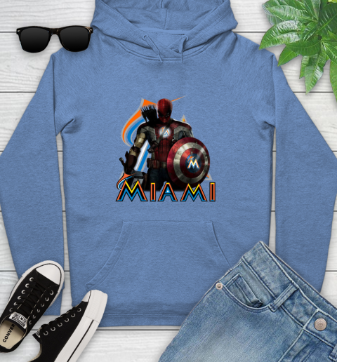 MLB Captain America Thor Spider Man Hawkeye Avengers Endgame Baseball Miami Marlins Youth Hoodie 12