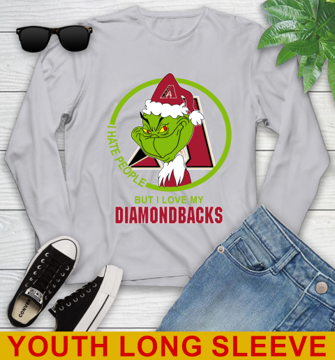 Arizona Diamondbacks MLB Christmas Grinch I Hate People But I Love My Favorite Baseball Team Youth Long Sleeve 6