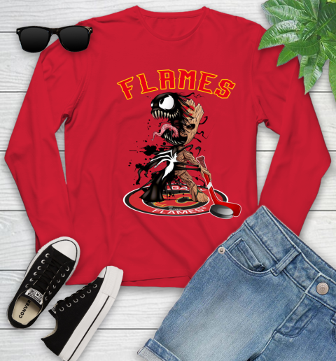 NHL Calgary Flames Hockey Venom Groot Guardians Of The Galaxy Youth Long Sleeve 11