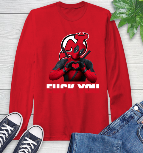 NHL New Jersey Devils Deadpool Love You Fuck You Hockey Sports Long Sleeve T-Shirt 11