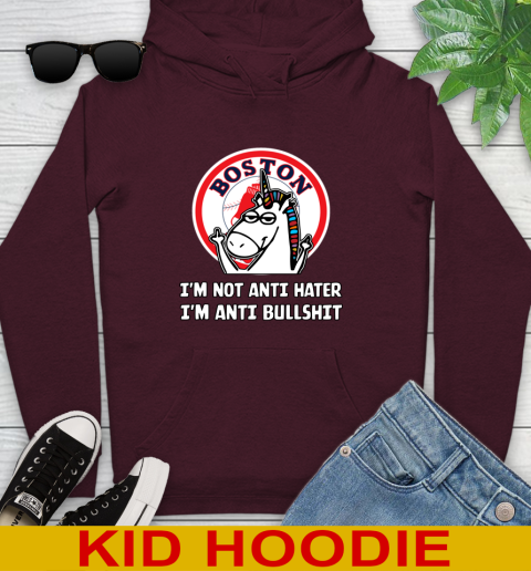 Boston Red Sox MLB Baseball Unicorn I'm Not Anti Hater I'm Anti Bullshit Youth Hoodie 7