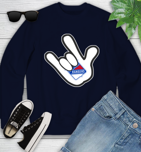 New York Rangers NHL Hockey Mickey Rock Hand Disney Youth Sweatshirt 3