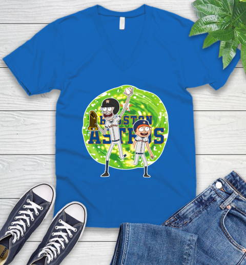 MLB Houston Astros Rick And Morty Commissioner's Trophy Baseball Sports V-Neck T-Shirt 6