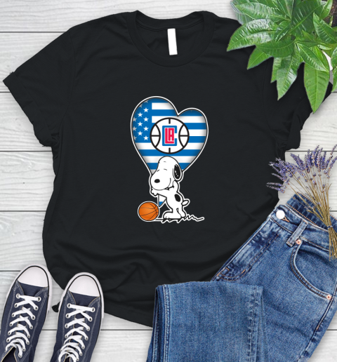 LA Clippers NBA Basketball The Peanuts Movie Adorable Snoopy Women's T-Shirt 2