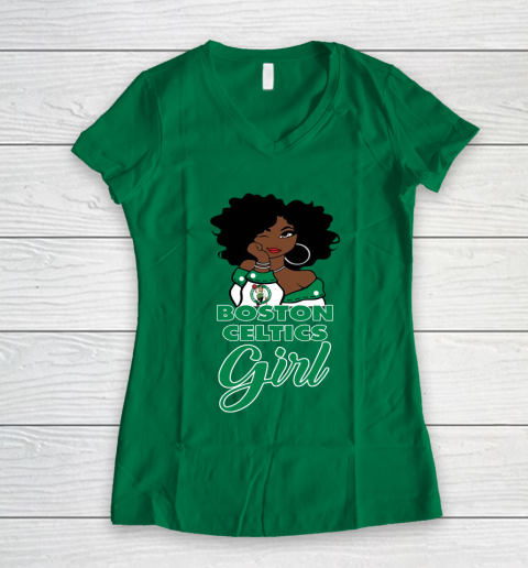 Boston Celtics Girl NBA Women's V-Neck T-Shirt 5