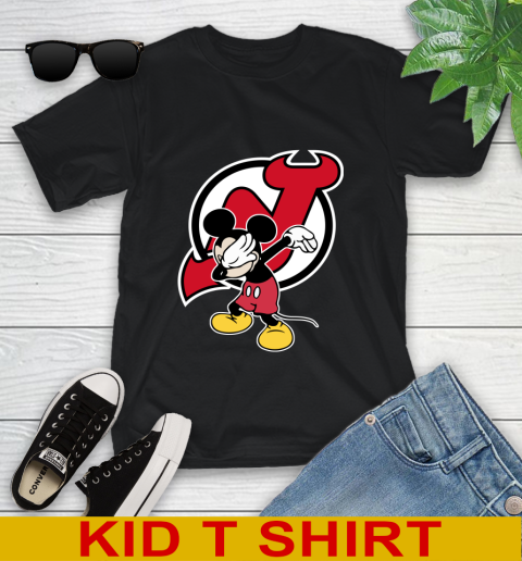 New Jersey Devils NHL Hockey Dabbing Mickey Disney Sports Youth T-Shirt 3 New Jersey Devils NHL Hockey Dabbing Mickey Disney Sports Youth T-Shirt - Image 3