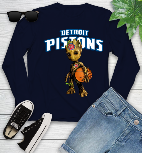 Detroit Pistons NBA Basketball Groot Marvel Guardians Of The Galaxy Youth Long Sleeve 3